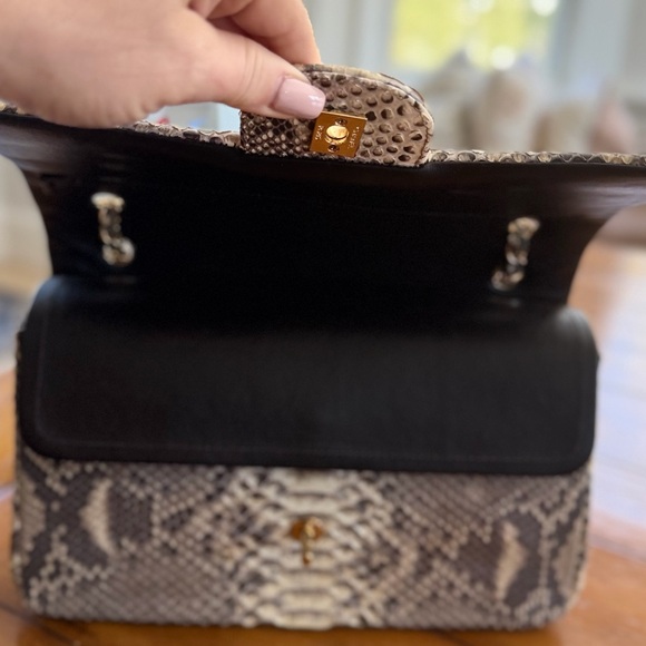 CHANEL Python Patterned Shoulder Bag in Black and Cream - Picture 4 of 6
